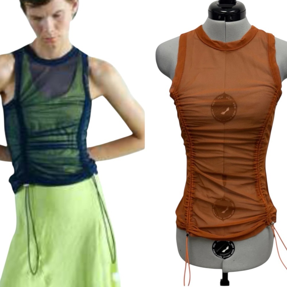 NOMIA NYC Mesh Gathered Bungee Tank Orange Size Medium